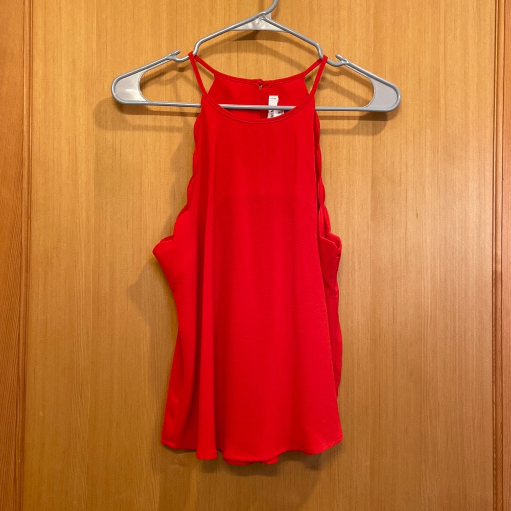 Red scalloped high neck tank